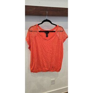 Lane Bryant Orange Lace Accent Short Sleeve Top Size 18/20 Cotton Blend
